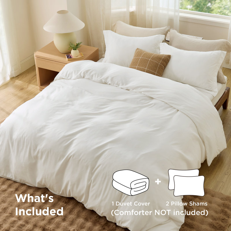 Bedsure Ivory Duvet Cover Full Size - Soft Double Brushed Bedding Set for Kids & Adults（Set of 3）, Ivory