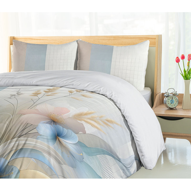 Floral Duvet Cover Set, Queen Duvet Cover + 2 Standard Shams