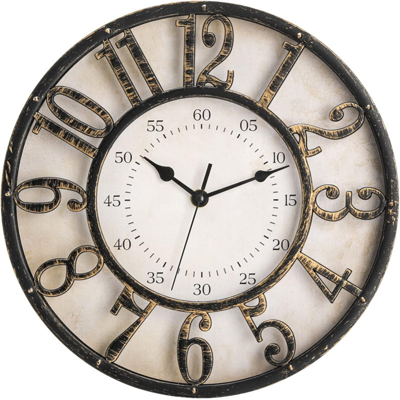 12 Inch Retro Wall Clock, Silent Non-Ticking Battery Operated Movement Decorative Round Quartz Wall Clock, Raised 3D Arabic Numeral Clock For Home, Living Room, Kitchen, Office