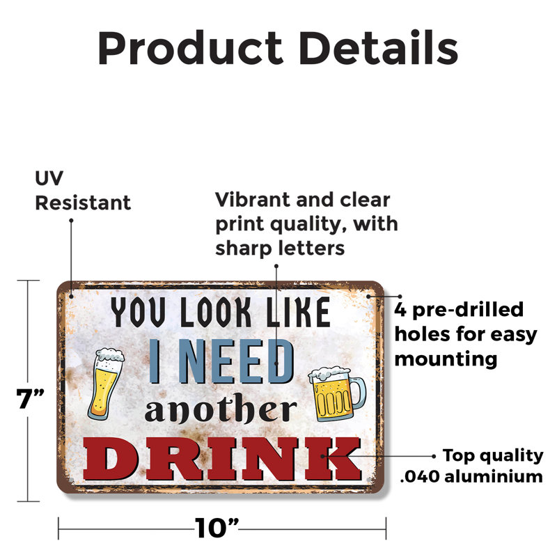 «You Look Like I Need Three Drink Vintage Style» (paquet de 2) en aluminium 7 po x 10 po