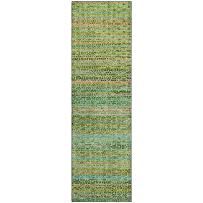 Premium Machine Washable Mayfield AMF2155 Striped Rug, Runner 2'3" x 7'6", Teal