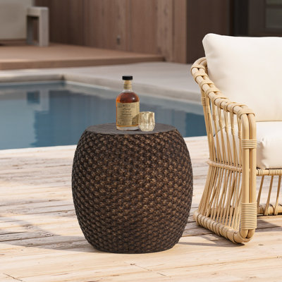 Table d'appoint fabriquée à la main en simili brun pour l'intérieur et l'extérieur, profondeur de 16,8 po, largeur, hauteur, aucune table d'assemblage à utiliser, dimensions, prête à l'emploi