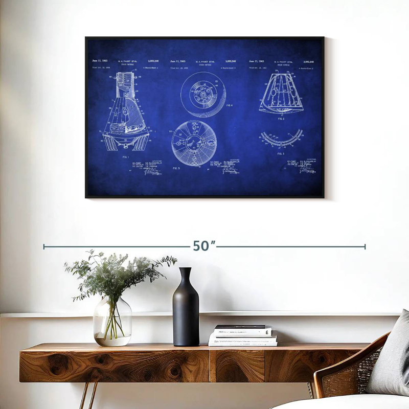Space Capsule - bleu verni, Cadre flottant noir, 37 po x 25 po