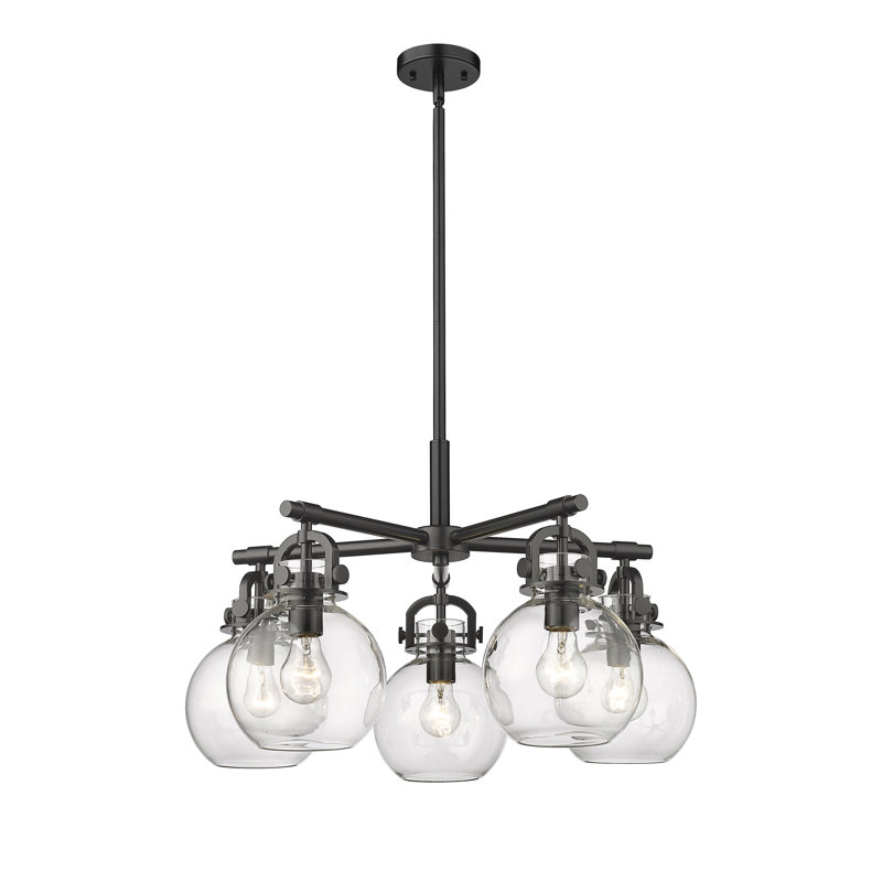 Lustre suspendu 5 lumières Ziyi, Transparent, Noir mat