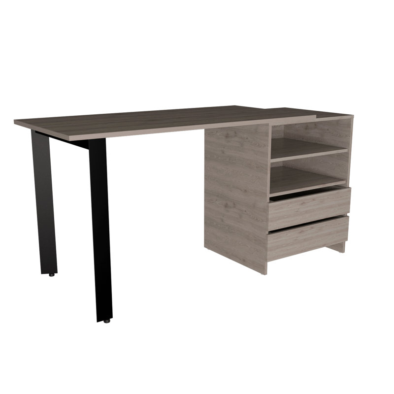 Desk, Two Legs, Two Drawers, Two Shelves -Light Gray