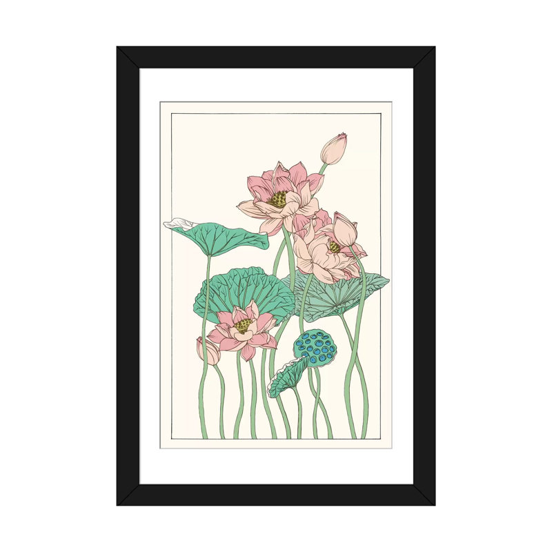 « botanique gloriosa lotus i », impression sur toile, H 24 po x l 16 po x P 1 po, Papier d'art encadré noir, Blanc