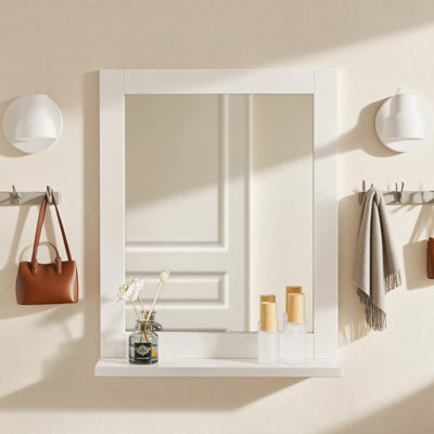 Lyndora Wood Rectangle Wall Mirror with Shelves