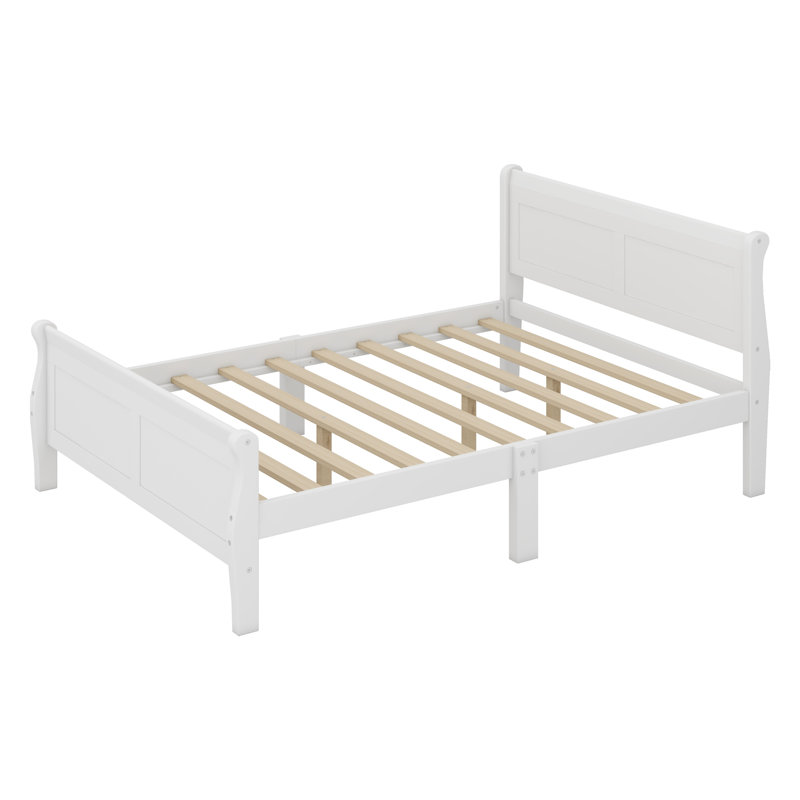 Lit plateforme en bois avec tête et pied de lit, Blanc, Grand
