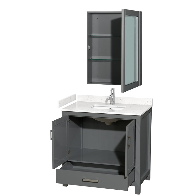 Sheffield 36" Freestanding Single Bathroom Vanity with Cultured Marble Top with Medicine Cabinet, Carrara Cultured Marble