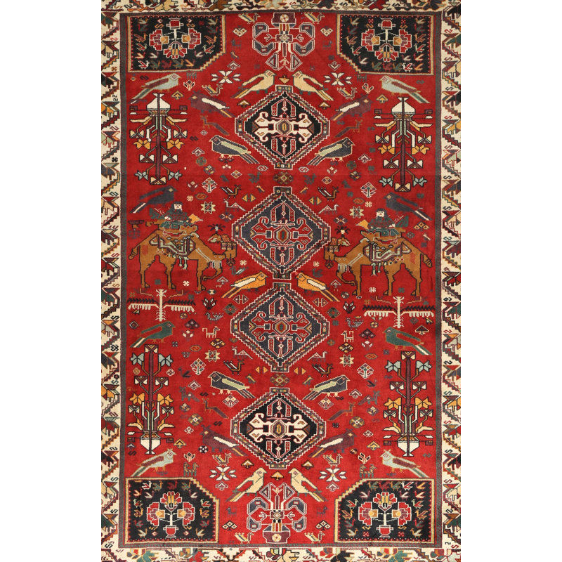 Tapis traditionnel rouge / beige / noir, Rectangle 8 pi x 12 pi