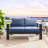 50" All-Weather Aluminum Patio Loveseat With Thick Blue Cushions & Black Frame-1403657989-1403657978
