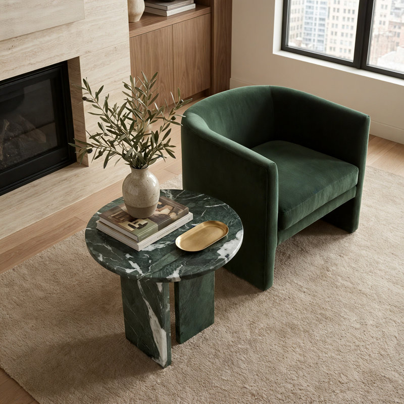 Table basse ronde en marbre naturel 17,7 po pour le salon, 15.8" H x 17.7" L x 17.7" W, Vert