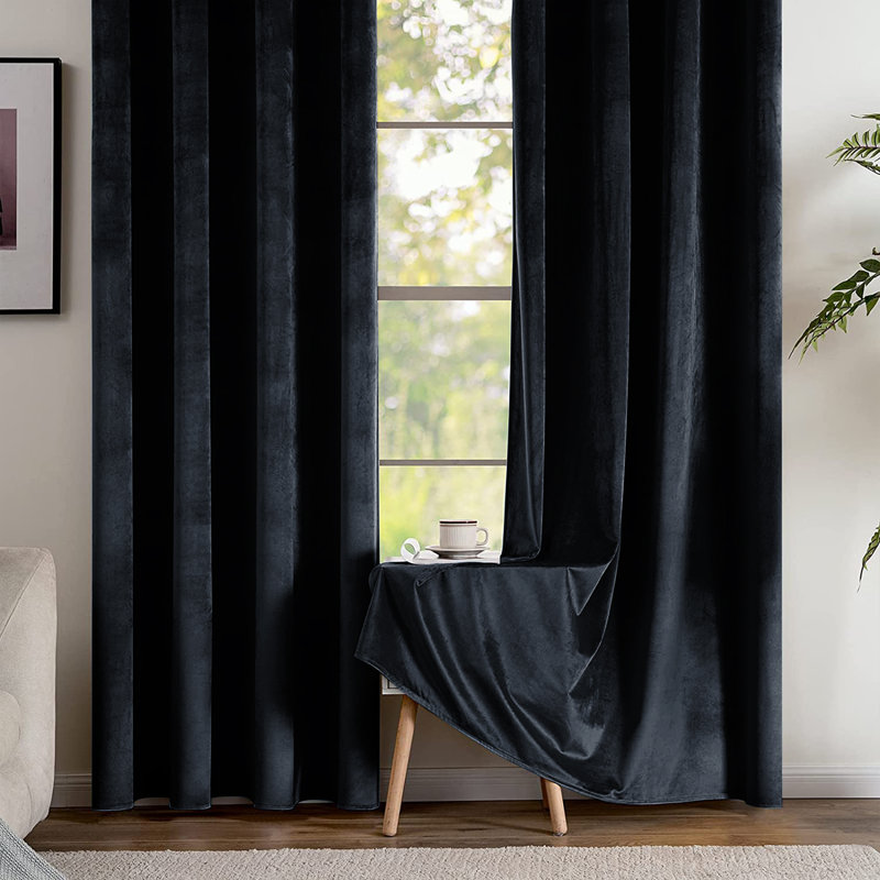 Reede Luxury Crushed Velvet Eyelet Curtains - Fully Lined, Heavy Plush Drapes, Black, Single Panel 168cm Width x 213cm Drop