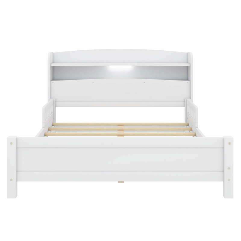 Platform Bed With Bookcase Headboard & LED Motion-Activated Light, White, Full