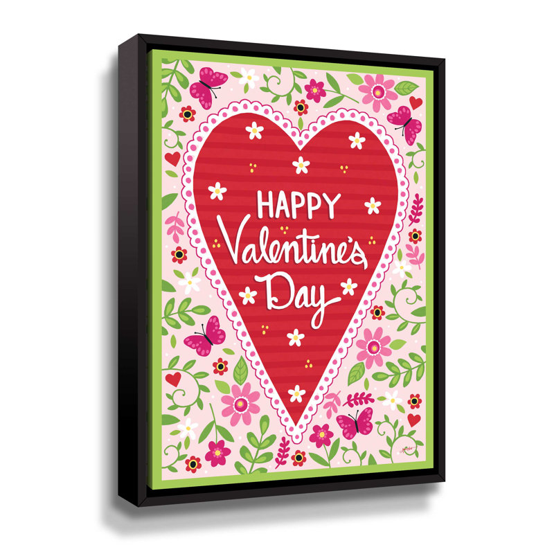 Toile encadrée flottante «Happy Valentine's Day», H 36 po x l 48 po x P 2 po, Cadre noir flottant