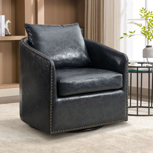 Kasia 28'' Wide Luxe Soft Swivel Arm Barrel Chair with Nailhead Trim and Removable Cushion