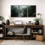 "Misty Forest Landscape", "Hazy Moody Dark Green River Nature", Tranquil Panoramic Modern Rustic Woodland Wall Art-91258538-119385155