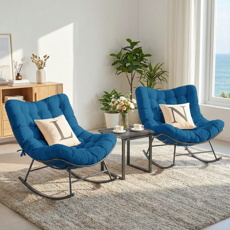 Ensemble de 3 sièges à bascule surdimensionnés avec coussin et table 3 pièces, Bleu