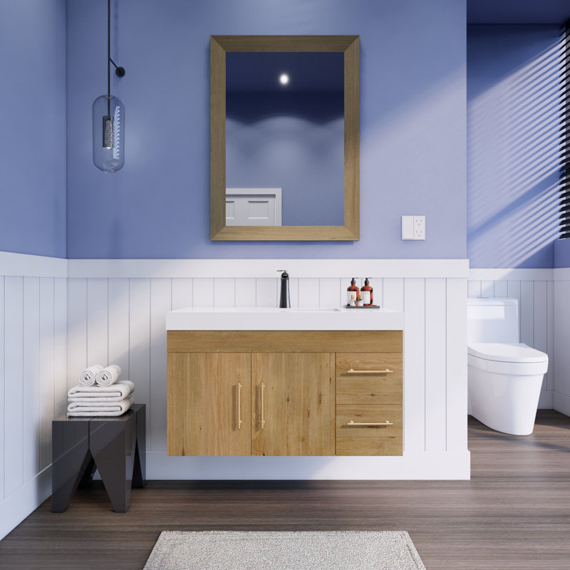 Ensemble de meuble-lavabo simple mural 59 "Spring, Chêne et teck