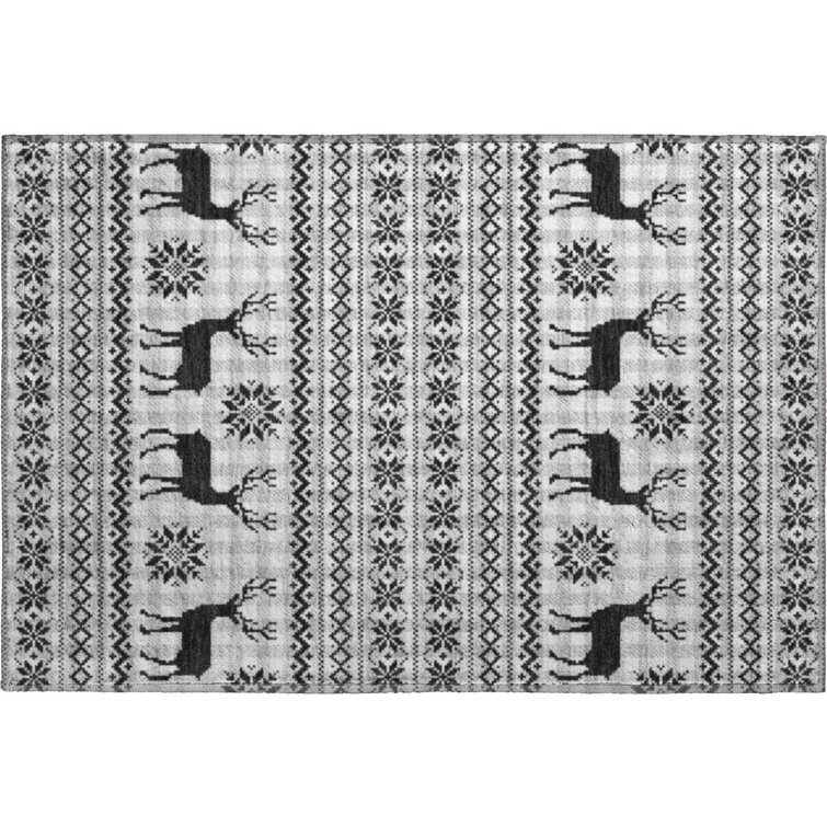 Premium Machine Washable Dockside AMF1820 Reindeers and Snowflakes Rug