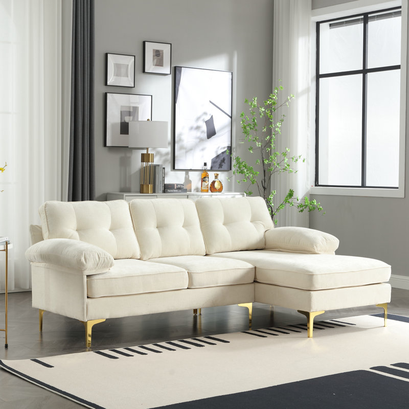 Sectional Sofa, Beige Chenille