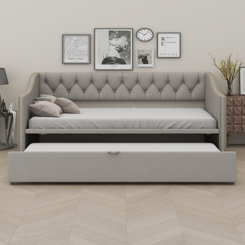 Lit de jour rembourré avec couchette, Gris