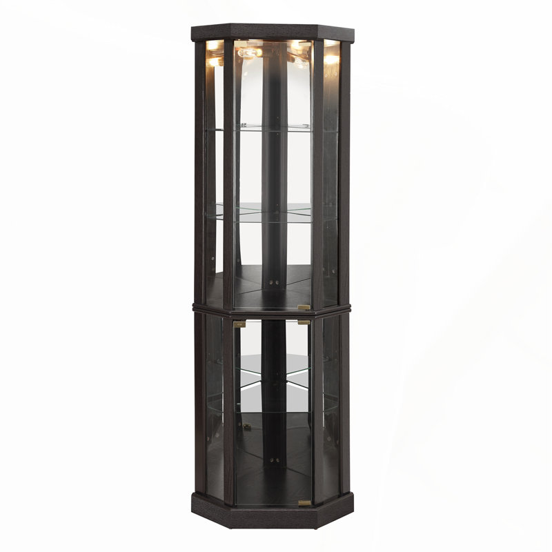 Vitrine d'angle en verre Therris, Noir, H 69,85 po x l 16,5 po x P 16,5 po