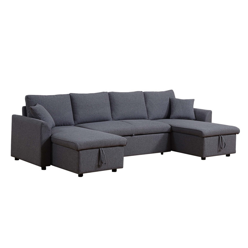 Artemax U-Shape Pull-Out Sleeper Sectional Sofa With Double Storage Spaces, Dark Gray Fabric