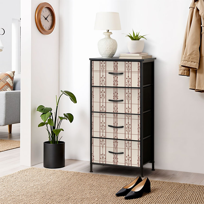 4 Drawer Dresser for Bedroom, Narrow Chest of Drawers, Wooden Top and Study Iron Frame 18"x37.5"-(WxH)