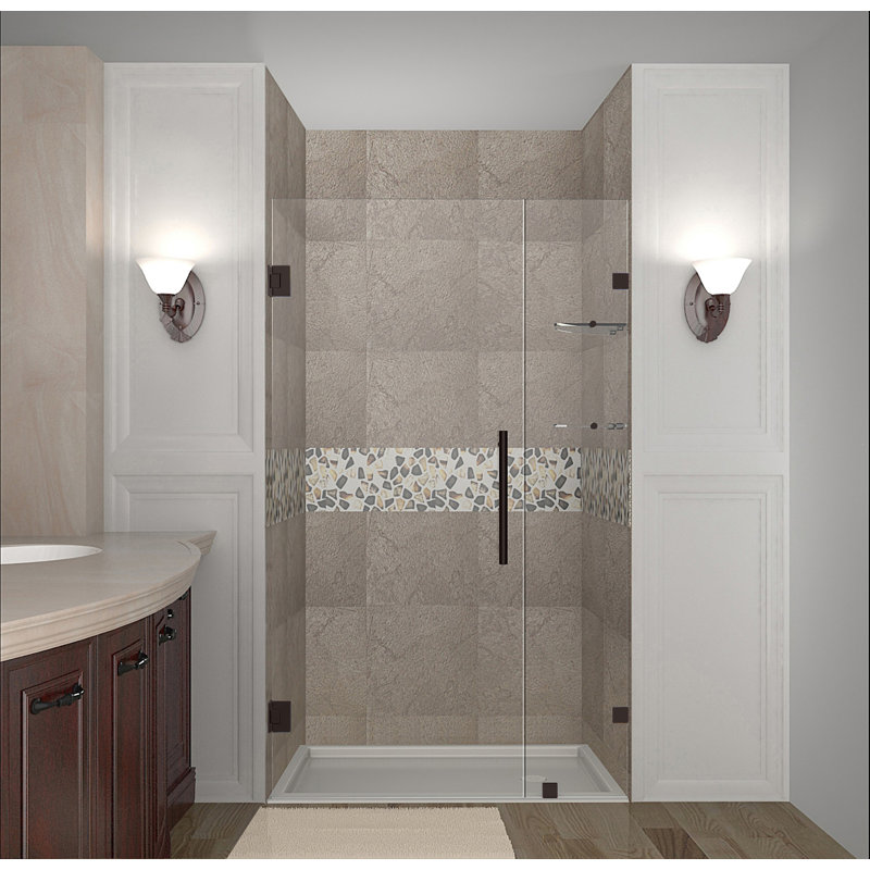 Nautis GS Hinged Frameless Shower Door, Clear, Bronze, 45"