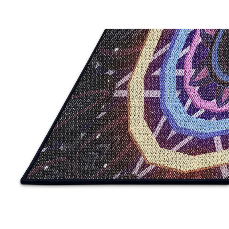 Tapis noir / bleu / beige en laine et polyester tissé à la machine Machiine, Rectangle 5 pi x 7 pi