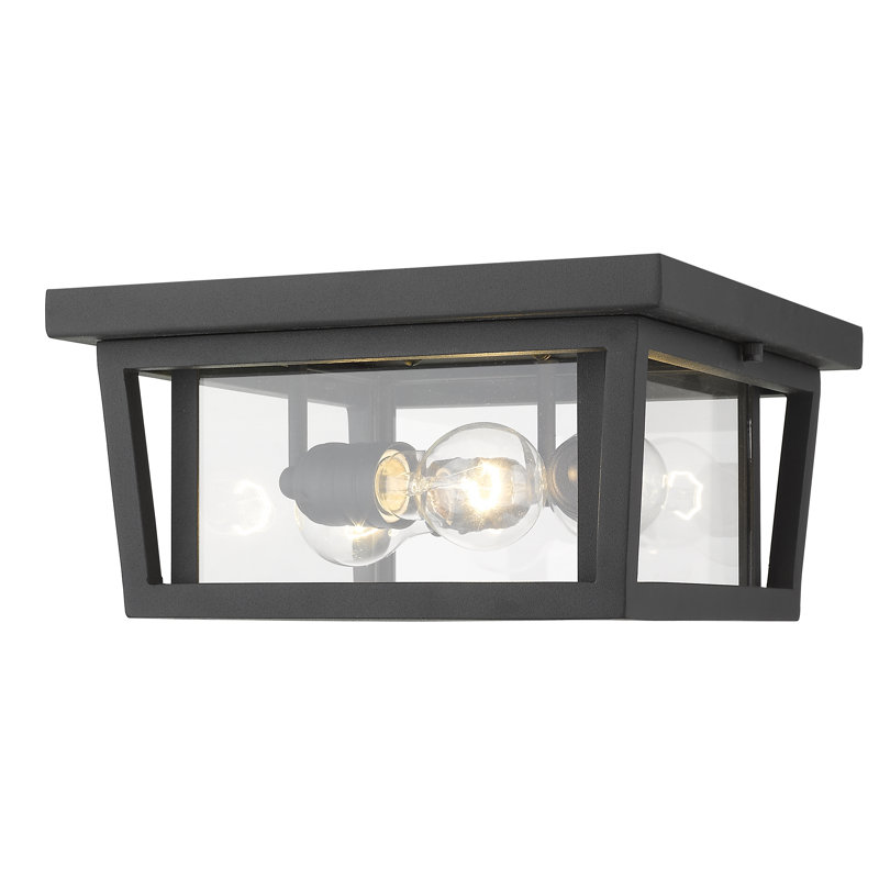Amreet Matte Black 3 - Bulb Outdoor Flush Mount, Black