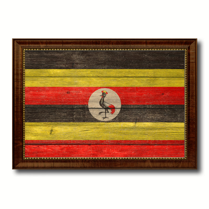 «Ouganda Country Flag», peinture sur toile encadrée, H 15 po x l 21 po x P 1 po, Brun
