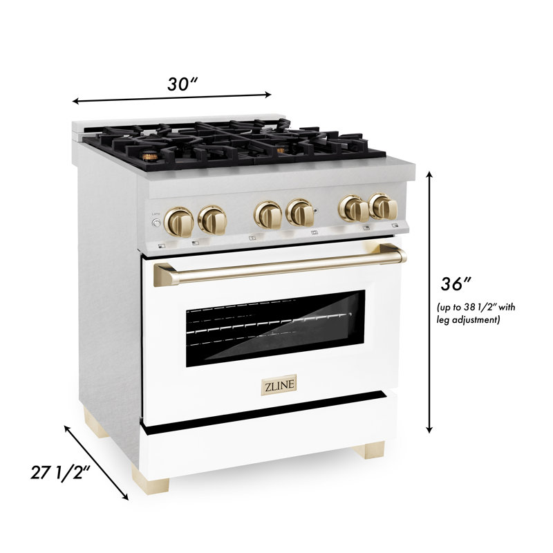 ZLINE Autograph 30" Legacy Dual Fuel Range in DuraSnow® w/ White, Gold/Stainless Steel