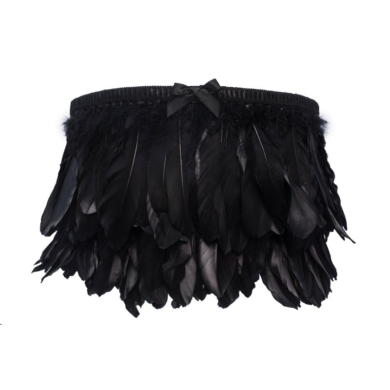 Abat-jour tambour en plumes (araignée), Noir, H 11,02 po x l 15,75 po x P 15,75 po