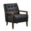Chaise d'appoint de conception moderne, revêtement en cuir noir, détails, base en bois au fini noyer, chaise stylisée en cuir de 33 po de hauteur, assise et structure en bois, largeur de 31,5 po-1891280284