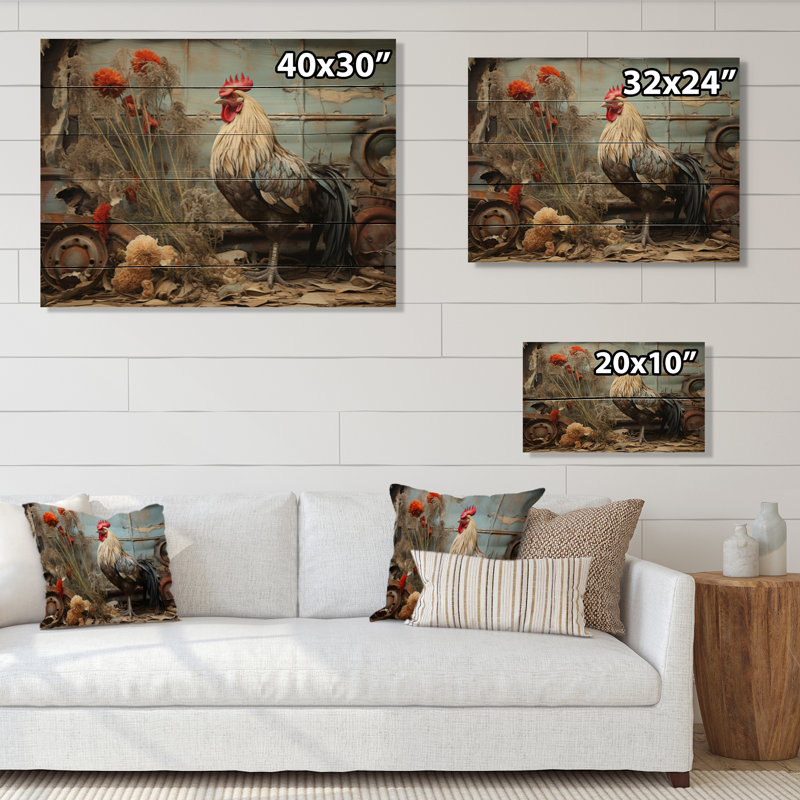 Poulet Barnyard Serenade sur bois, H 24 po x l 32 po x P 0,78 po