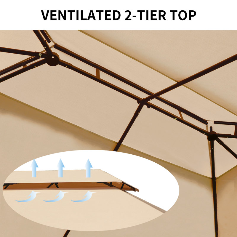 Tan 12-ft x 10-ft Steel Patio Gazebo with Polyester Roof