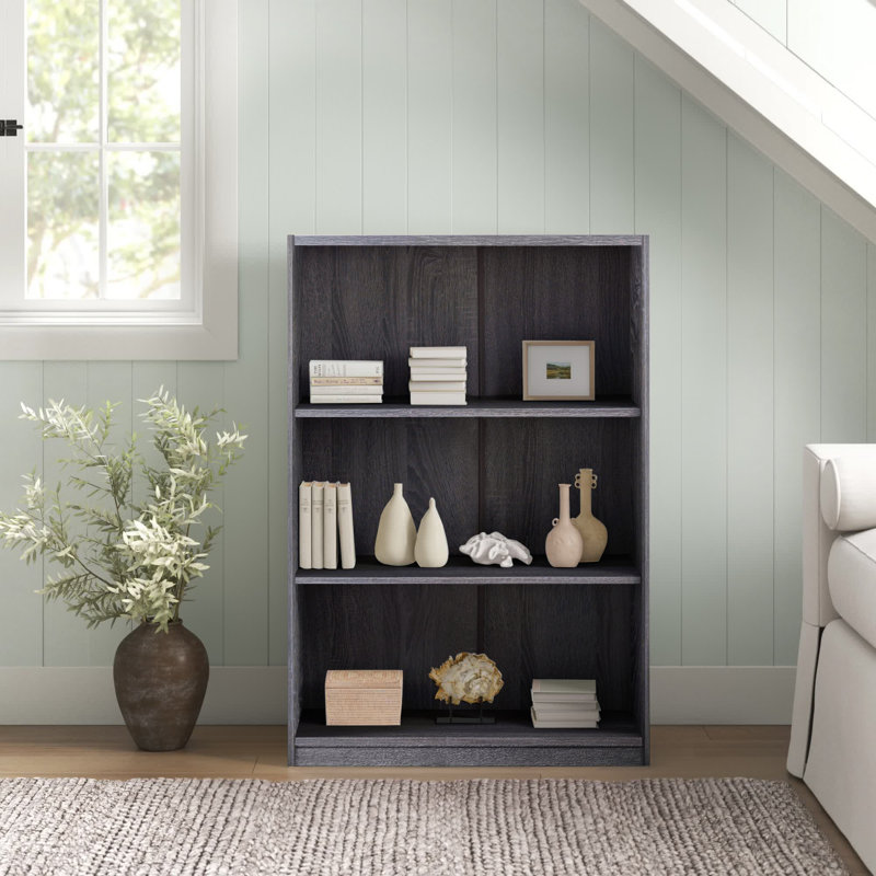 Gordillo Bookcase, Distressed Gray, (3 Shelves) 44” H x 30” W x 11.5”D