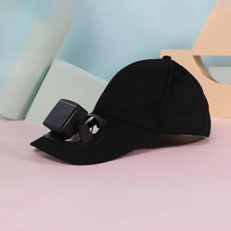 Ventilateur portatif à chapeau solaire avec ventilateur solaire karndieu, Black