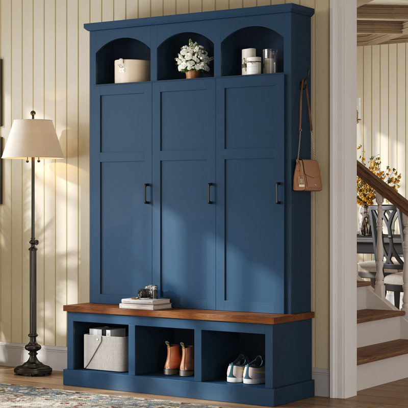 Arbre d'entrée de 49 po de largeur avec banc et rangement pour chaussures, Blue