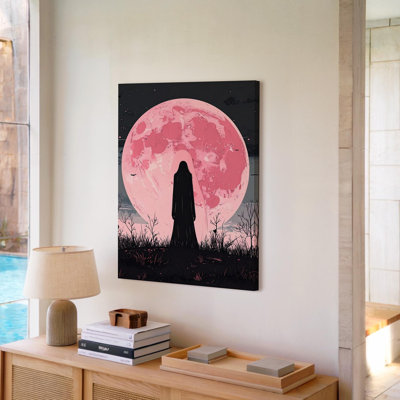 Pink Moon Ghost Silhouette Minimalist Supernatural Canvas Wall Art Ready To Hang Gallery Wrapped Home Decor Modern Design Premium Quality