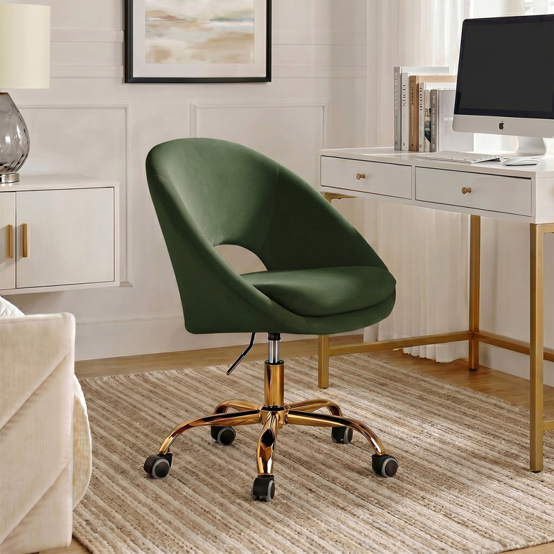 Doreen Velvet Modern Task Chair with Ergonomic Design, Forest