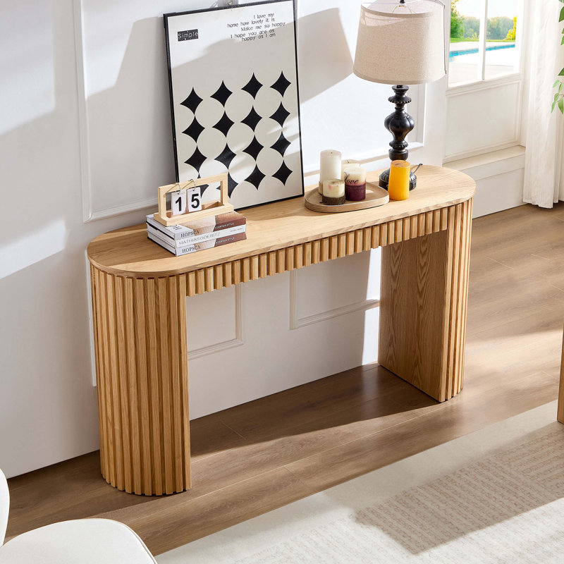 Elegant Modern Console Table With Drawer And Vertical Stripe Design For Living Room Hallway Foyer Entrance Study, Natural