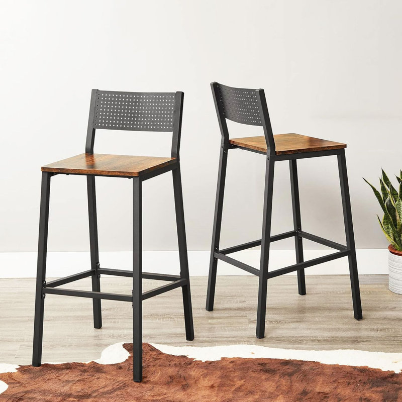 Counter Stool with Metal Frame, Rustic Brown/Black, 2