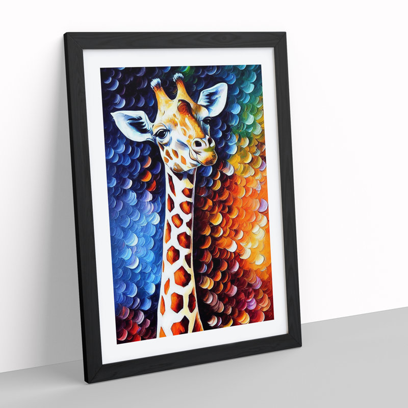 Giraffe Portrait No.2 - Single Picture Frame Painting, 64cm H x 46cm W x 2cm D, Black