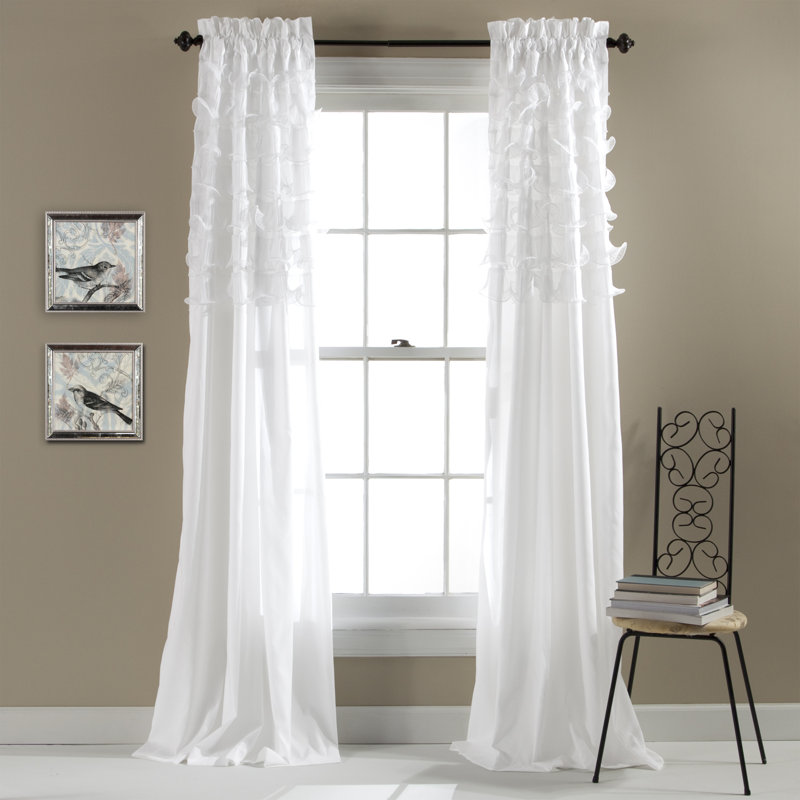 Avery Semi Sheer Curtain Pair, White, 54" W x 63"L