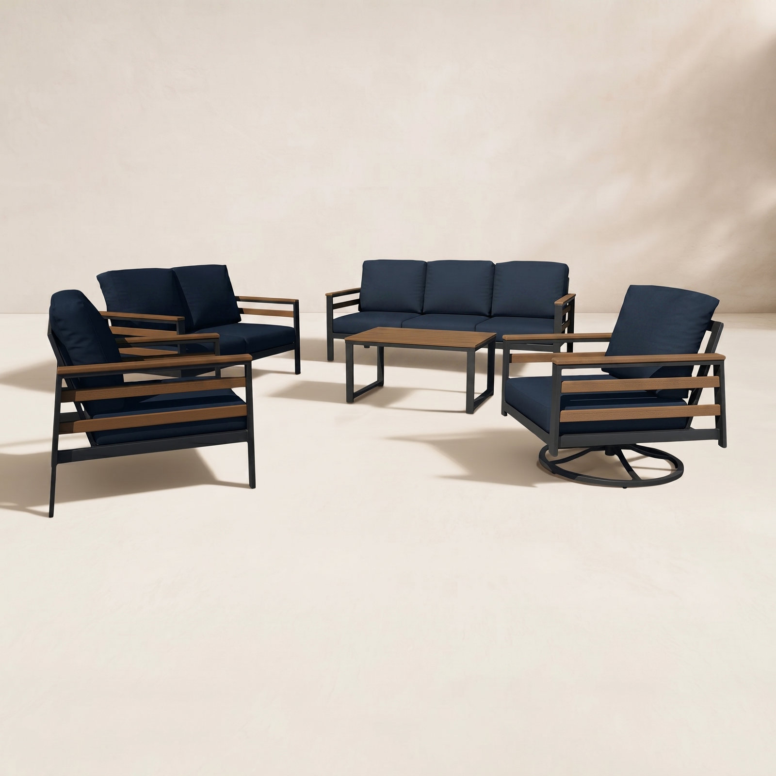 Townsend 5 Piece Sofa Seating Group with Sunbrella Cushions, Canvas Navy
