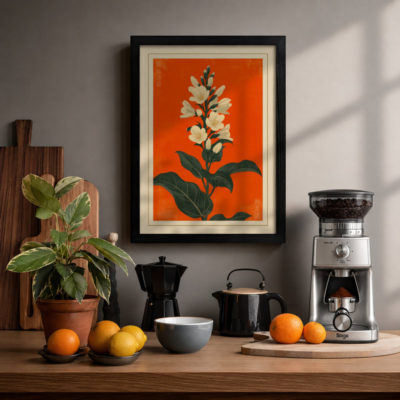 Centered Bloom Botanical - Framed Print, Black, A4 - 29.7 x 21.0 cm
