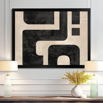 Minimal And Abstract Compositions In Nature Tones - Midcentury Modern Canvas Wall Art, Black Mid-Century Modern Framed Wall Art